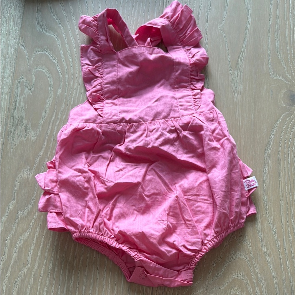 Ruffle butts rose slub cross back ruffle romper